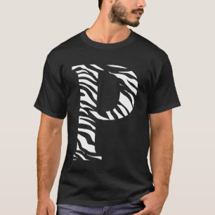 Zebra Dier Huid Patroon Initiaal Letter P Naam M T-shirt
