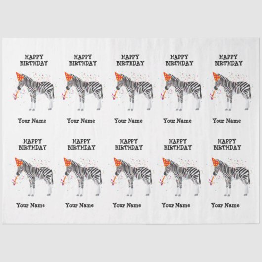 Zebra - Dieren op de geboorte Tissuepapier (Voorkant)