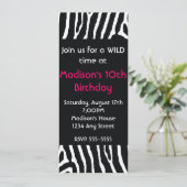 Zebra Dierenprint Lange Verjaardagsfeest Uitnodigi Kaart (Staand voorkant)