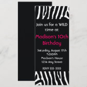 Zebra Dierenprint Lange Verjaardagsfeest Uitnodigi Kaart (Voorkant / Achterkant)