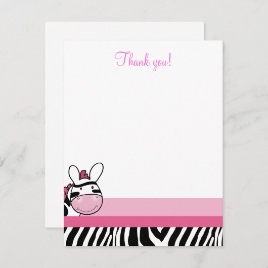 Zebra Diva Baby Roze 4x5 Flat Opmerking Notitiekaartje (Voorkant / Achterkant)