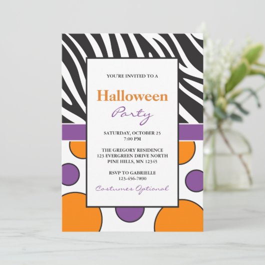 Zebra Dots Invitations de fête d'Halloween (Debout devant)