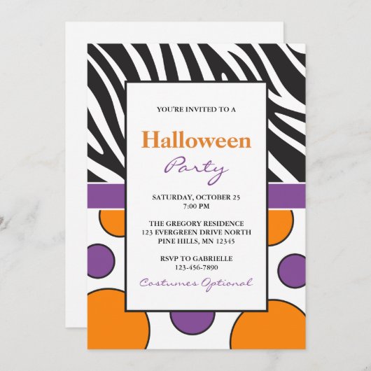 Zebra Dots Invitations de fête d'Halloween (Devant / Derrière)
