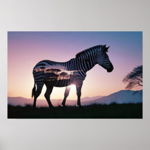 Zebra Double Exposure Animal Natuur Wilderness Art Poster