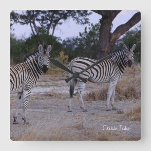 Zebra Double Take Photo Vierkante Klok