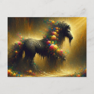 Zebra en bloemen op een gele achtergrond briefkaart