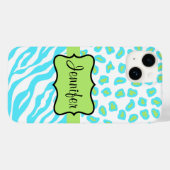 Zebra en Cheetah Skin Turquoise Blue Green Name Case-Mate iPhone Case (Achterkant (horizontaal))