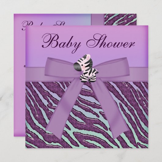 Zebra- en Cupcakes Paars Baby shower Kaart (Voorkant / Achterkant)