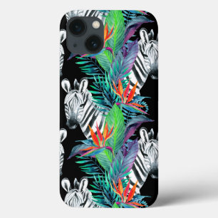 Zebra en exotische bloemen iPhone 13 hoesje