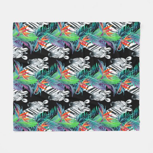 Zebra en exotische bloemen fleece deken (Voorkant (Horizontaal))