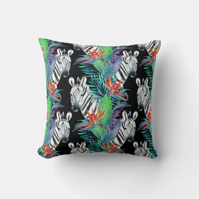 Zebra en exotische bloemen kussen (Voorkant)