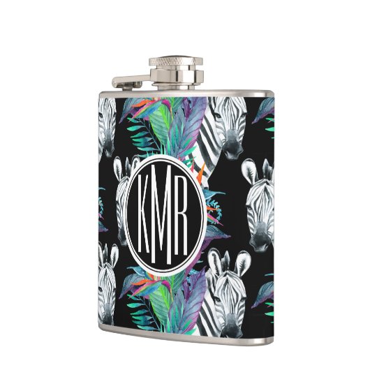 Zebra en exotische bloemen | Monogram Heupfles (Links)