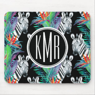 Zebra en exotische bloemen   Monogram Muismat