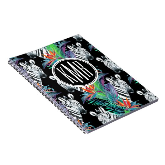 Zebra en exotische bloemen | Monogram Notitieboek (Rechterzijde)