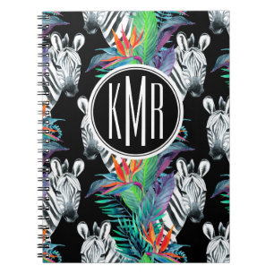 Zebra en exotische bloemen   Monogram Notitieboek