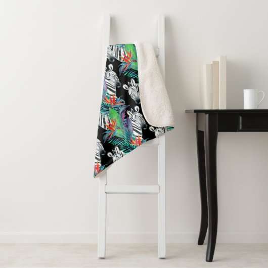 Zebra en exotische bloemen sherpa deken (In situ)