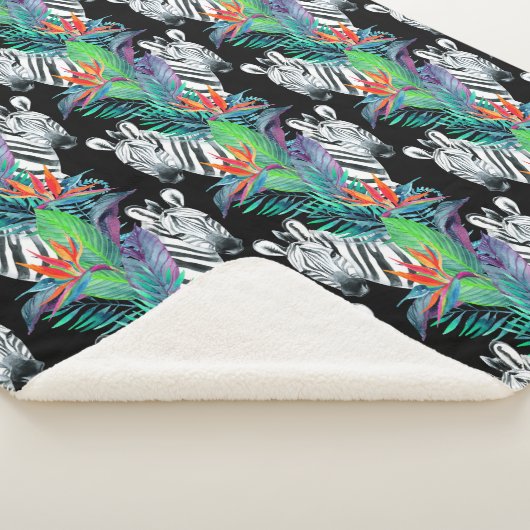 Zebra en exotische bloemen sherpa deken (3/4)