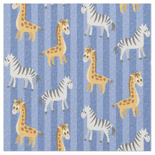 Zebra en Giraffe Afrikaanse Safari Blue Stripes Stof