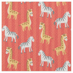 Zebra en Giraffe Afrikaanse Safari Rode Stripes Stof