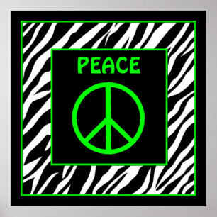 Zebra en Lime Green Peace Sign Wall Decor Poster