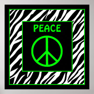 Zebra en Lime Green Peace Sign Wall Decor Poster