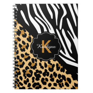 Zebra- en luipaardprint op maat gemaakte monogramn notitieboek