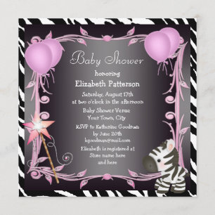Zebra- en magische-wand-roze-prinses Baby shower Kaart