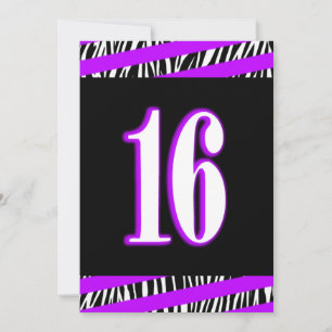 Zebra en Paars Sweet 16 Aanbesteding Kaart