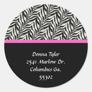 Zebra en roze bijgesneden adresstickers ronde sticker