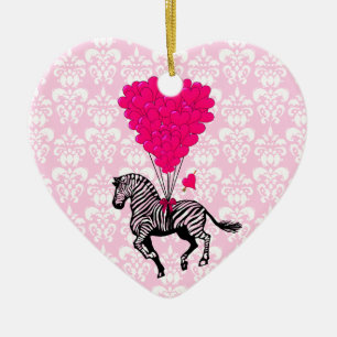  zebra en roze hart op vocht keramisch ornament