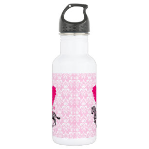zebra en roze hart op vocht waterfles