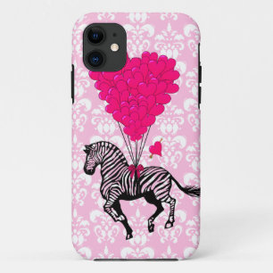 zebra en roze hartballonnen iPhone 11 hoesje