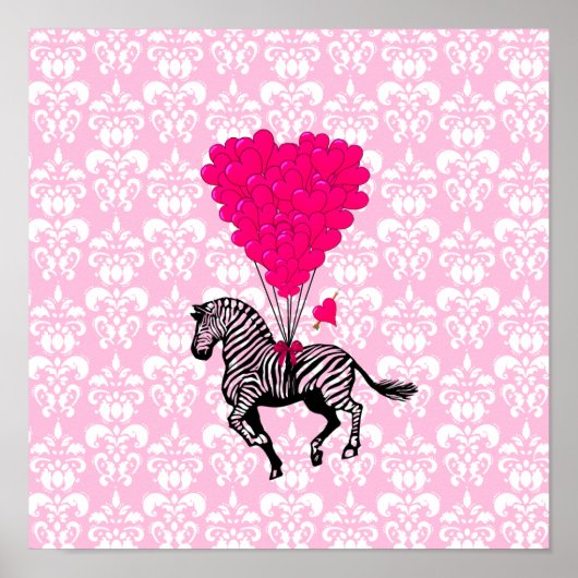  zebra en roze hartballonnen poster (Voorkant)