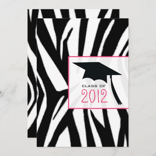 Zebra- en roze klasse van 2012 Graduation Invitati Kaart (Voorkant / Achterkant)