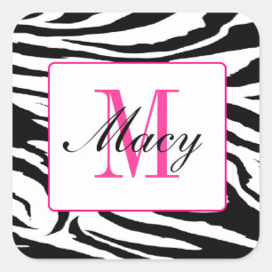 Zebra en Roze Vierkante Sticker Zebra Heet Roze
