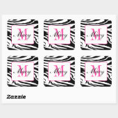 Zebra en Roze Vierkante Sticker Zebra Heet Roze (Vel)