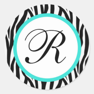 zebra en tourquoise ronde sticker (#LABL 017)