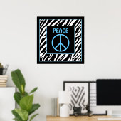 Zebra en Turquoise Blue Peace Sign Wall Decor Poster (Thuiskantoor)