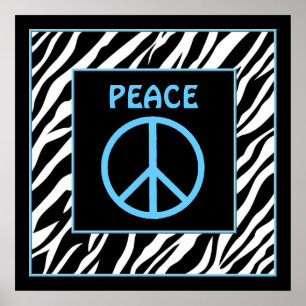Zebra en Turquoise Blue Peace Sign Wall Decor Poster