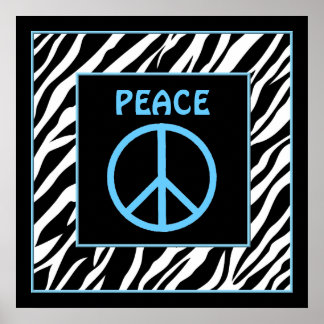 Zebra en Turquoise Blue Peace Sign Wall Decor Poster