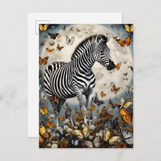 Zebra en Vlinders Briefkaart (Voorkant / Achterkant)