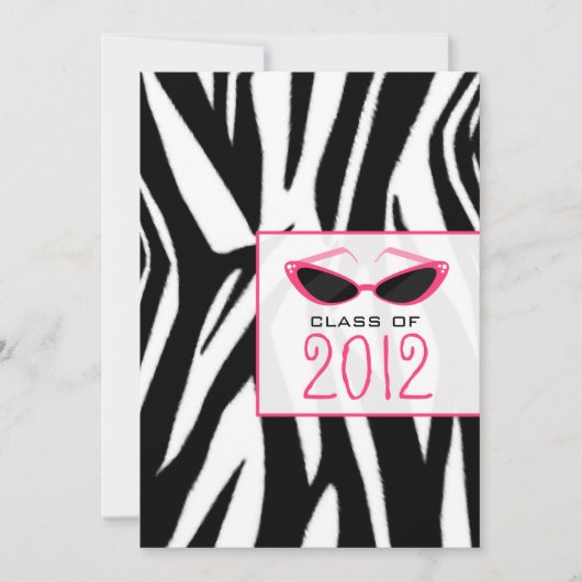 Zebra en zonnebrillen 2012 Graduation Invitation Kaart (Voorkant)