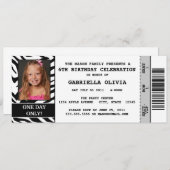 Zebra Event Ticket Birthday Party Invitation Kaart (Voorkant / Achterkant)