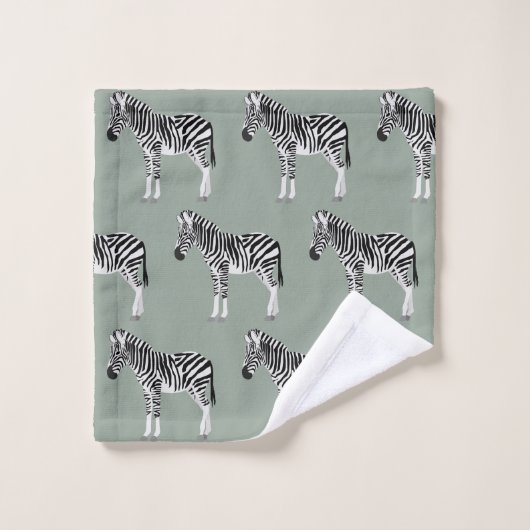 Zebra Exotic Animal Motif Sage Green (Gant de toilette)