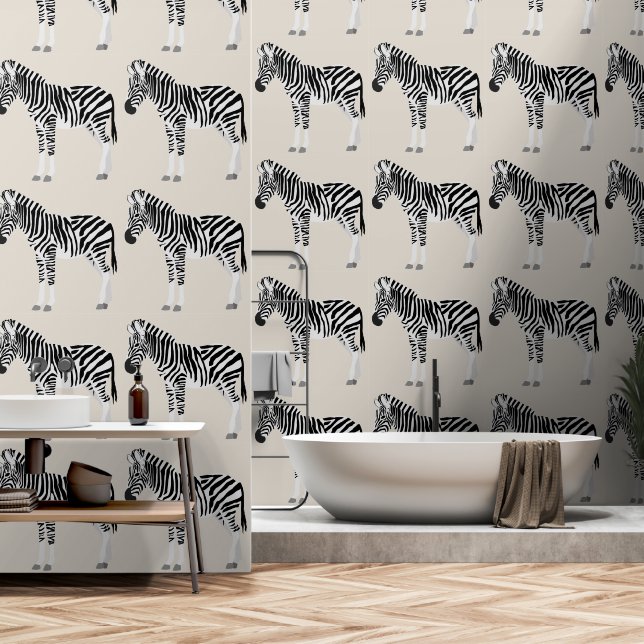 Zebra Exotisch Dierenpatroon Beige Behang (Badkamer)