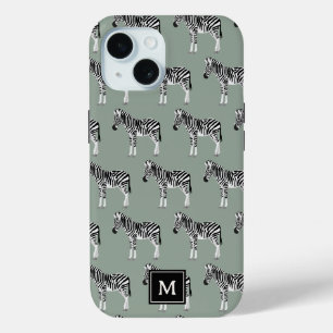 Zebra Exotisch Dierenpatroon Sage Groen Monogram