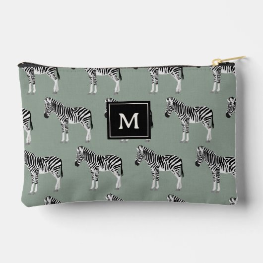 Zebra Exotisch Dierenpatroon Sage Groen Monogram Etui (Achterkant)