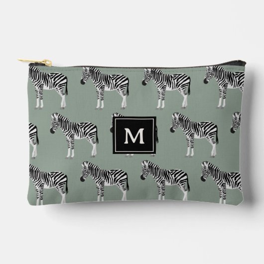 Zebra Exotisch Dierenpatroon Sage Groen Monogram Etui (Voorkant)