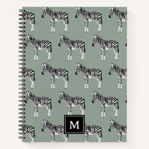 Zebra Exotisch Dierenpatroon Sage Groen Monogram Notitieboek