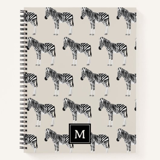 Zebra Exotisch dierpatroon beige monogram Notitieboek (Voorkant)
